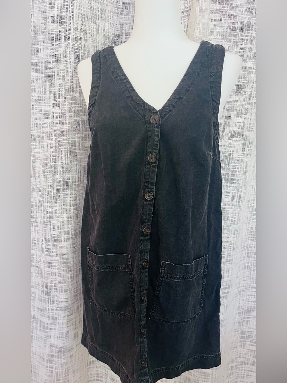 Old Navy Black Sleeveless Jumper Dress SMALL Button Down V Neck 90s Denim